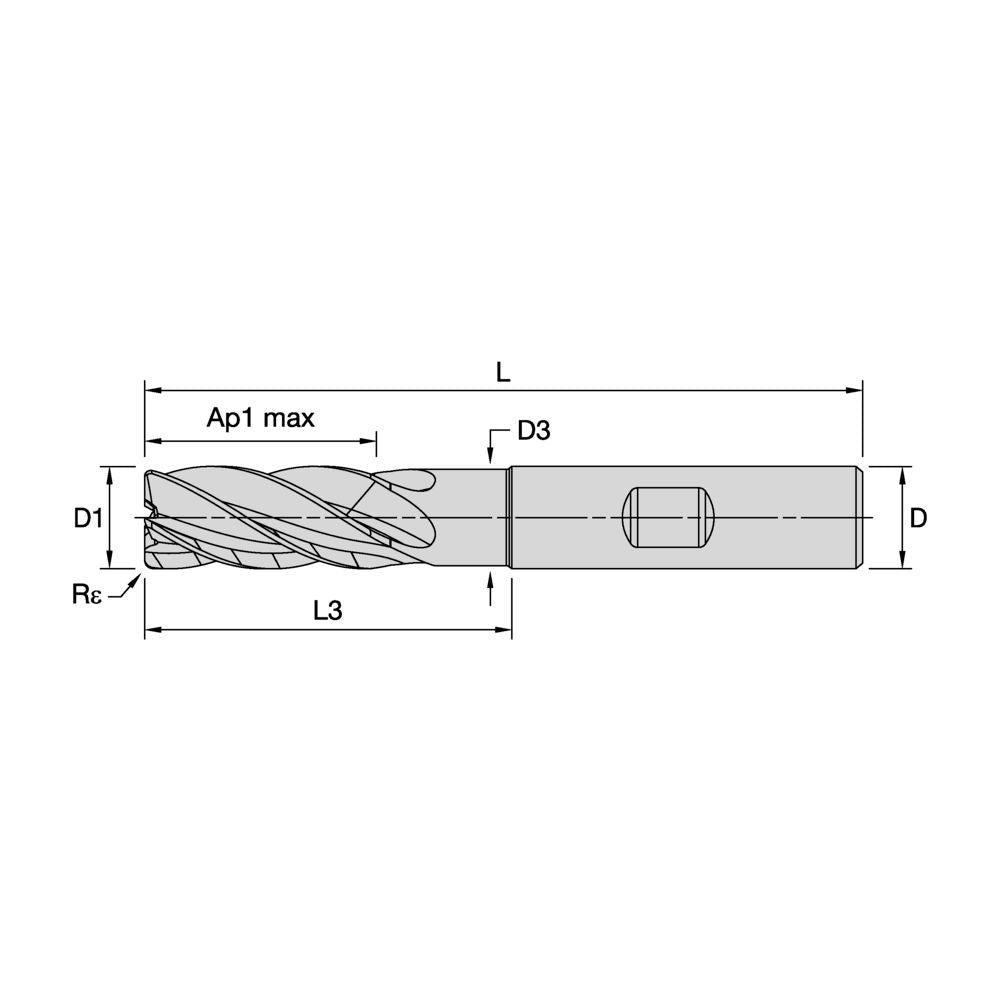 HARVI II TE end mill dimensional drawing
