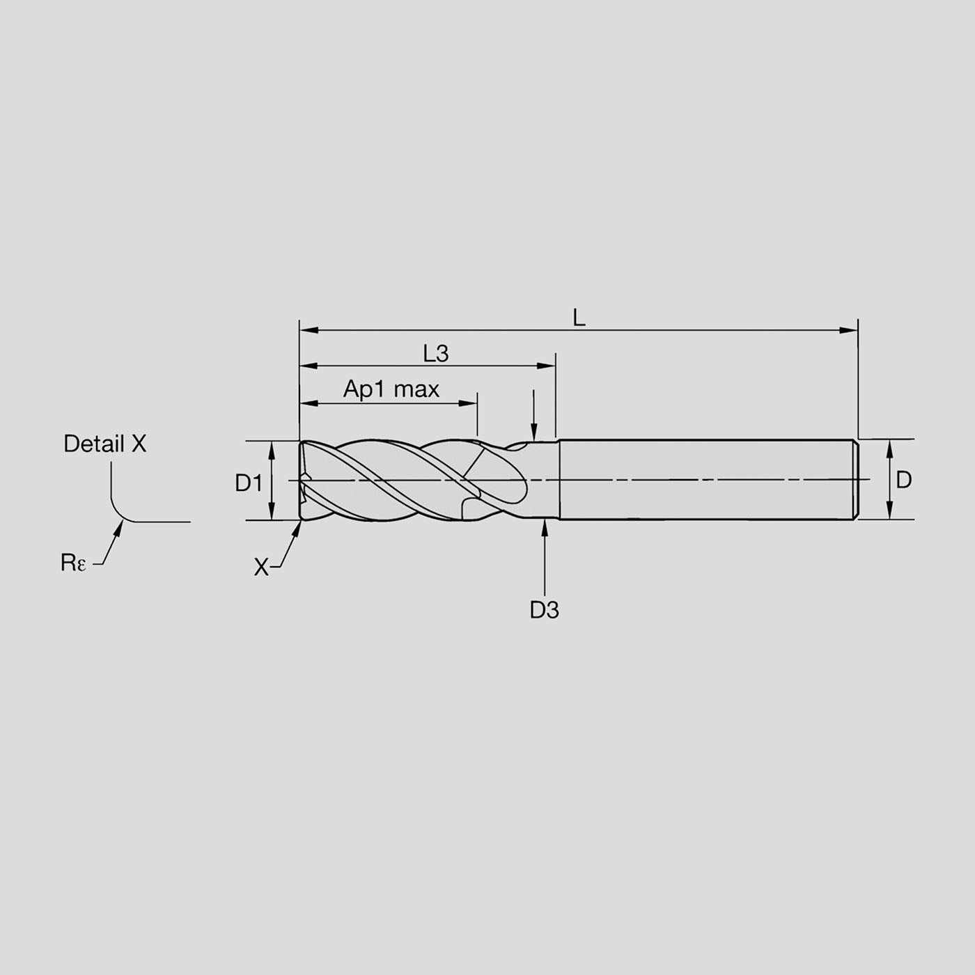 Picture of endmill schematics with data points highlighted.