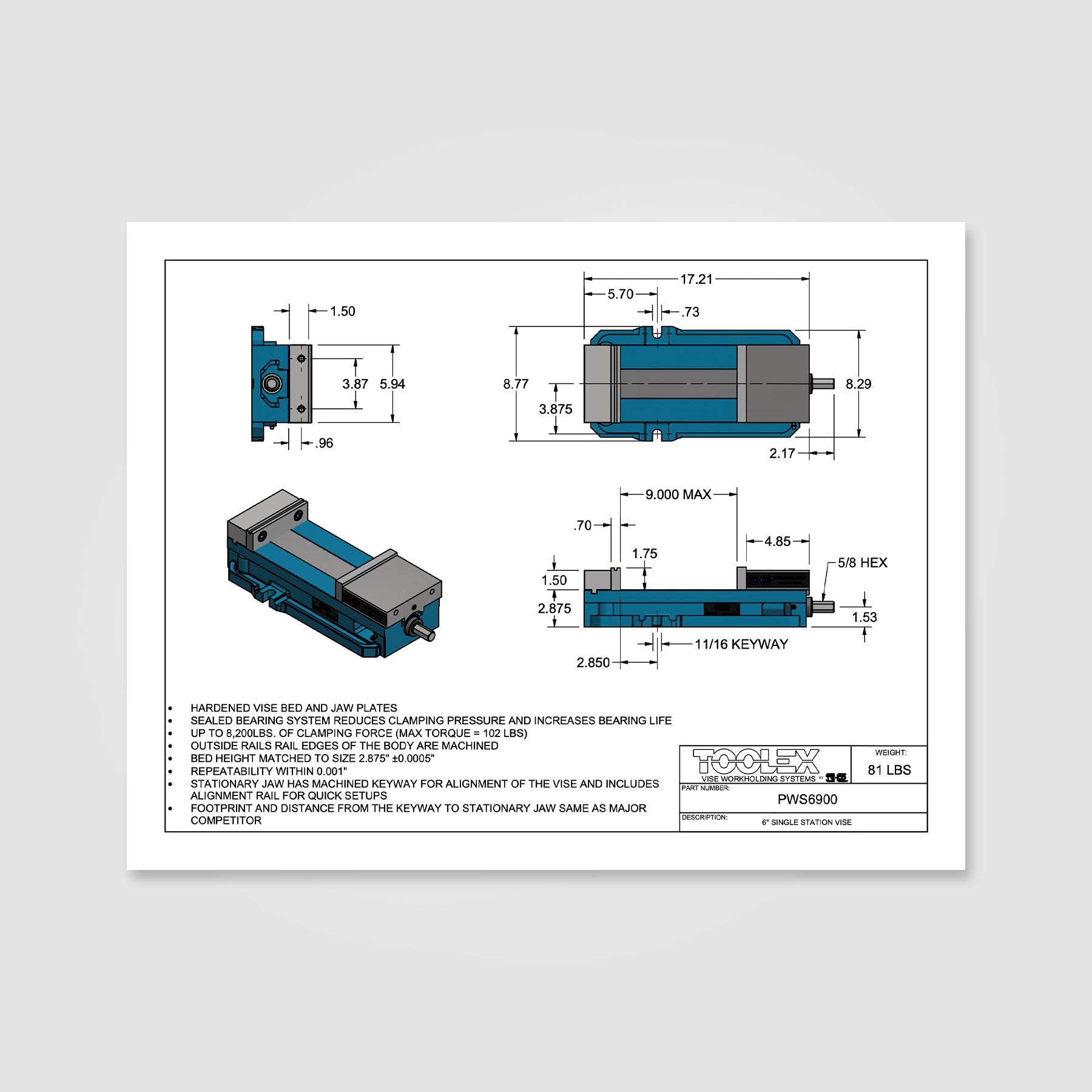 TE-CO 6" Single Station Vise | PWS-6900