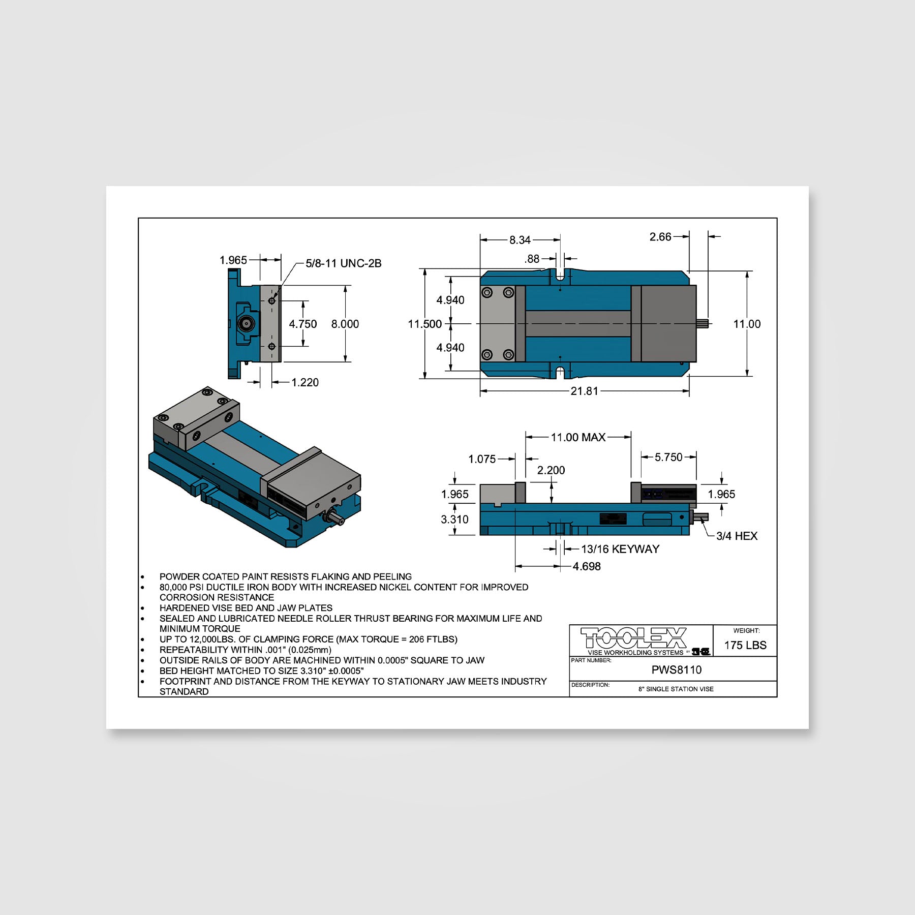 TOOLEX 8" Single Station Vise | PWS-8110