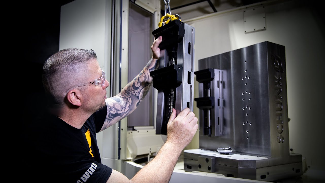 Complete Installation of Dual Schunk KSC-F 160 Vises on a Custom Tombstone.