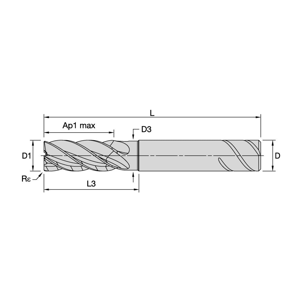 HARVI II TE end mill dimensional drawing