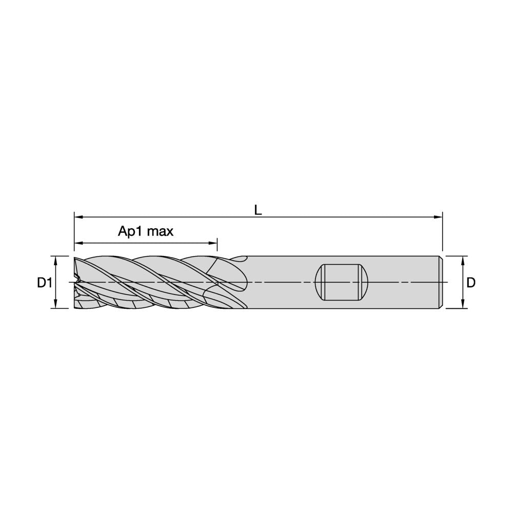 HARVI II TE end mill dimensional drawing