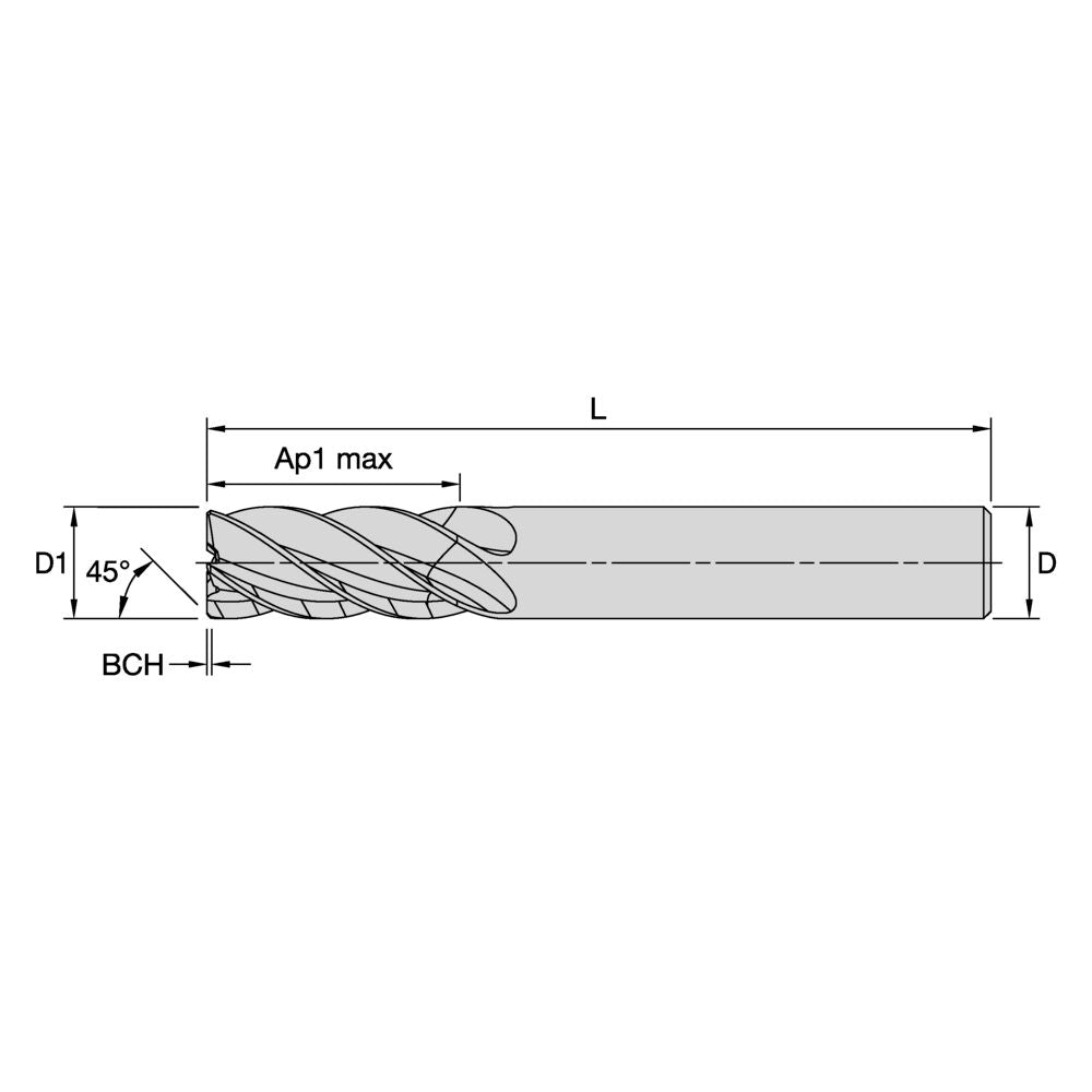 HARVI II TE end mill dimensional drawing