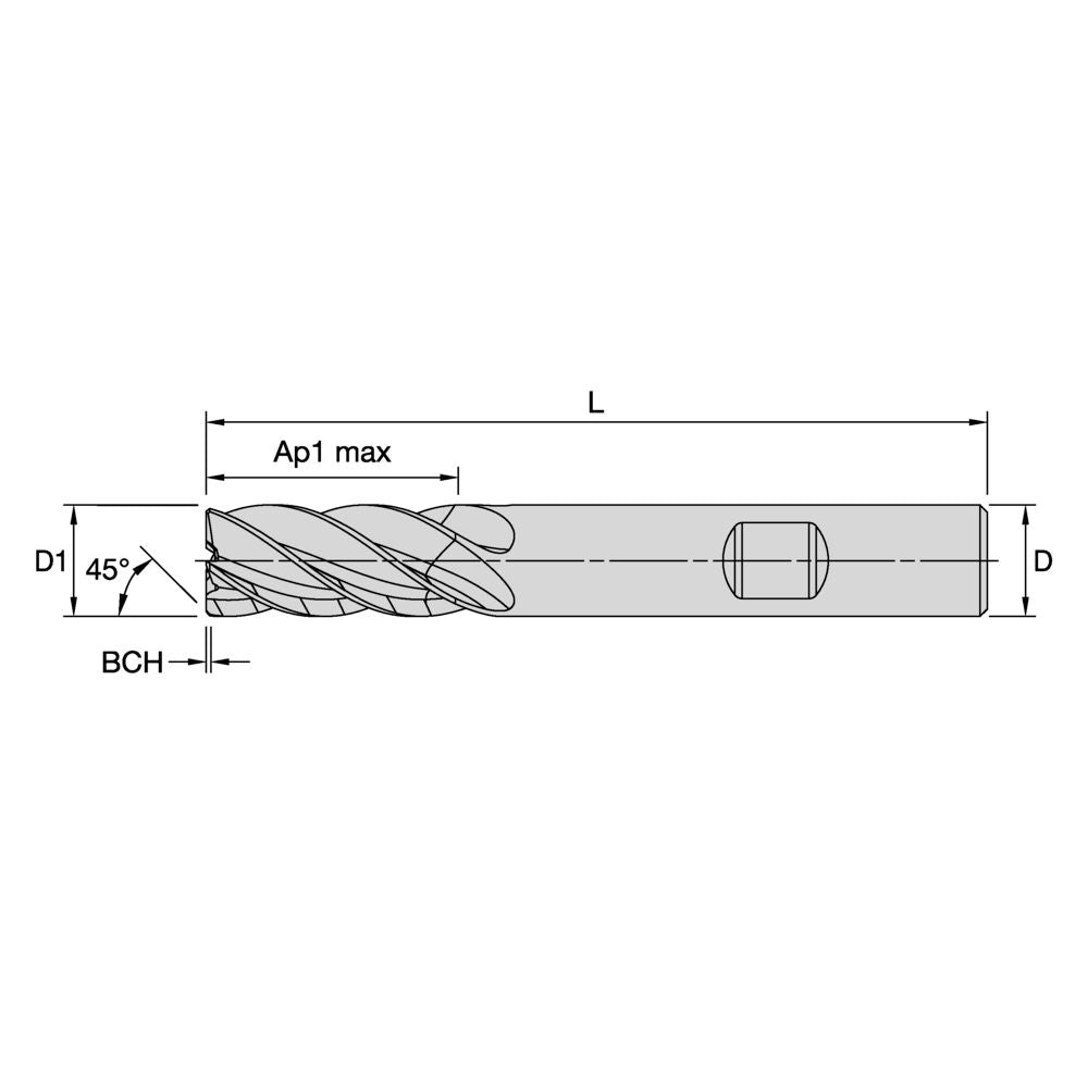 HARVI II TE end mill dimensional drawing