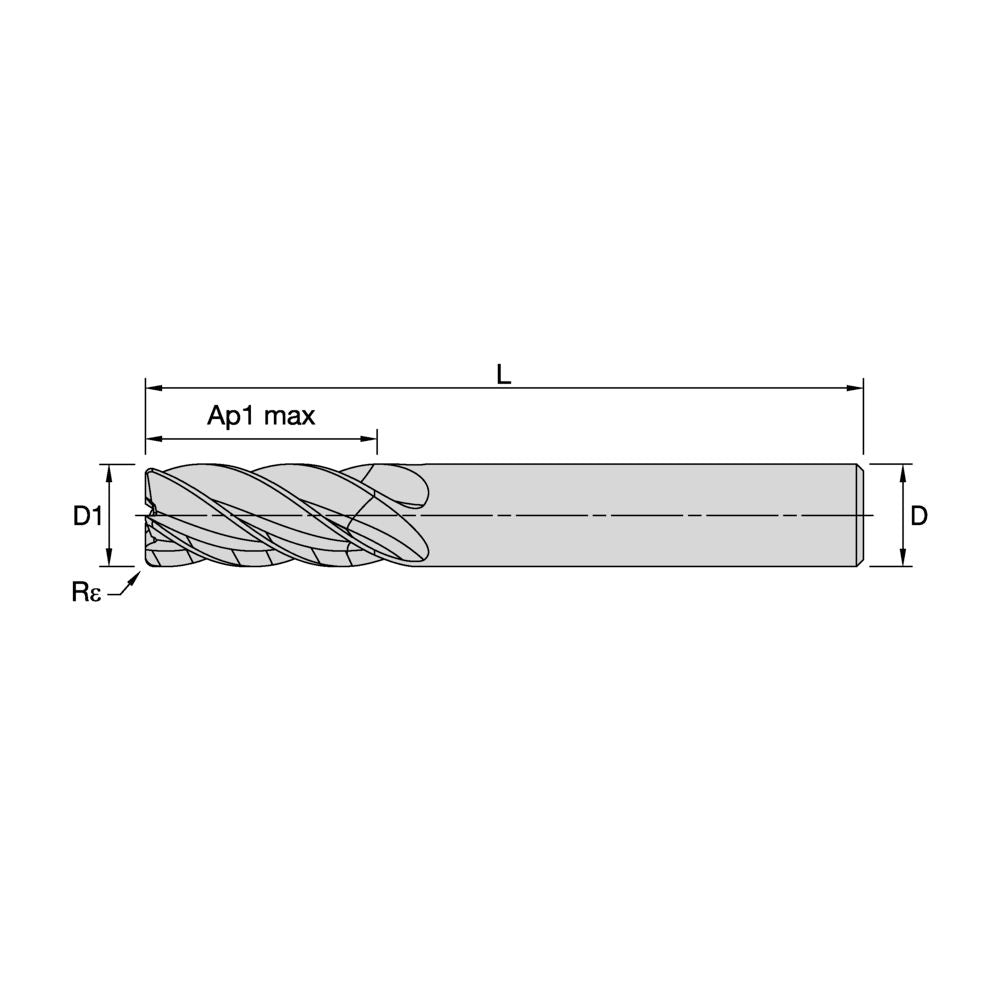 HARVI II TE end mill dimensional drawing