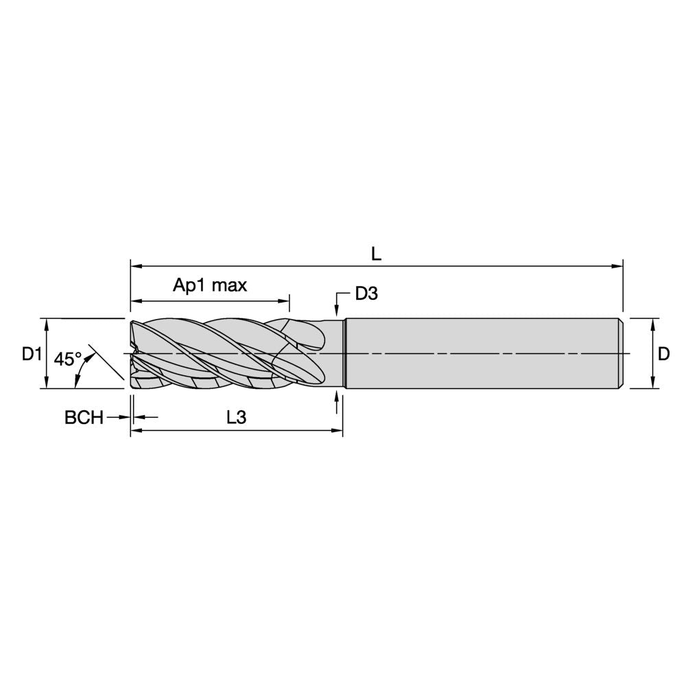 HARVI II TE end mill dimensional drawing