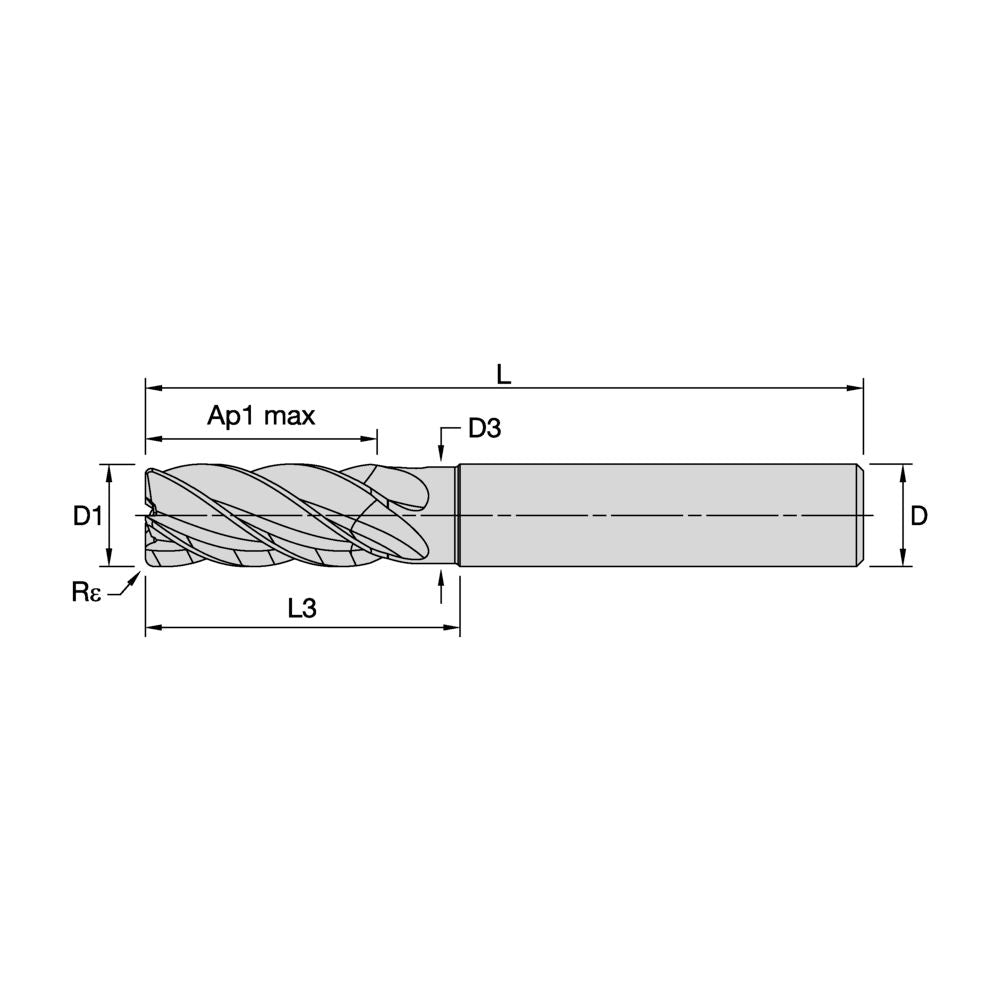 HARVI II TE end mill dimensional drawing