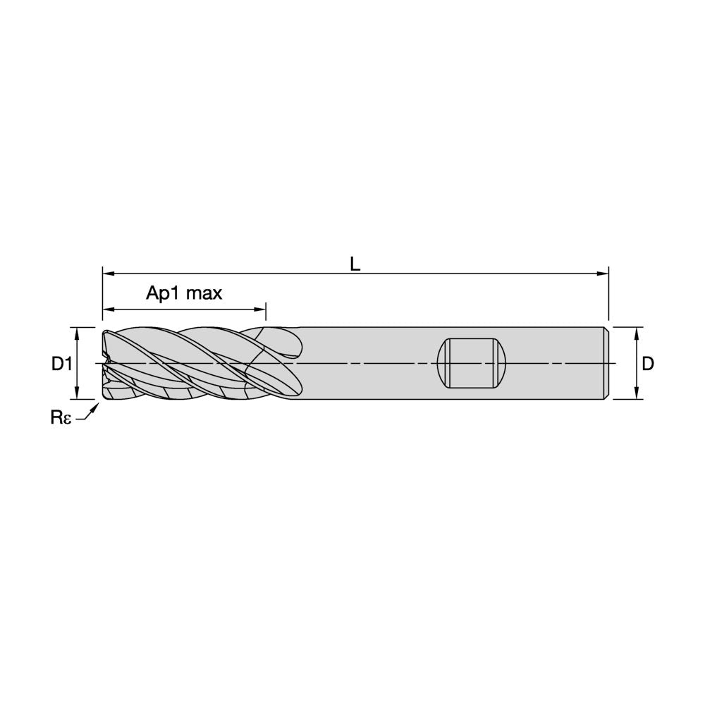 HARVI II TE end mill dimensional drawing