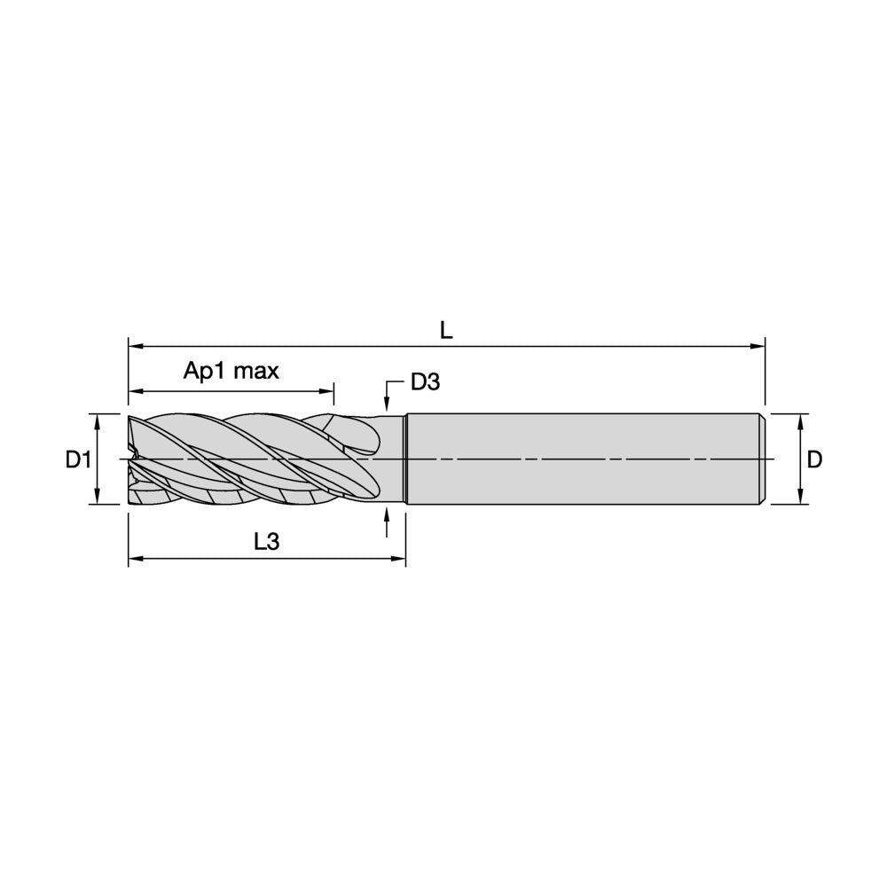 HARVI II TE end mill dimensional drawing