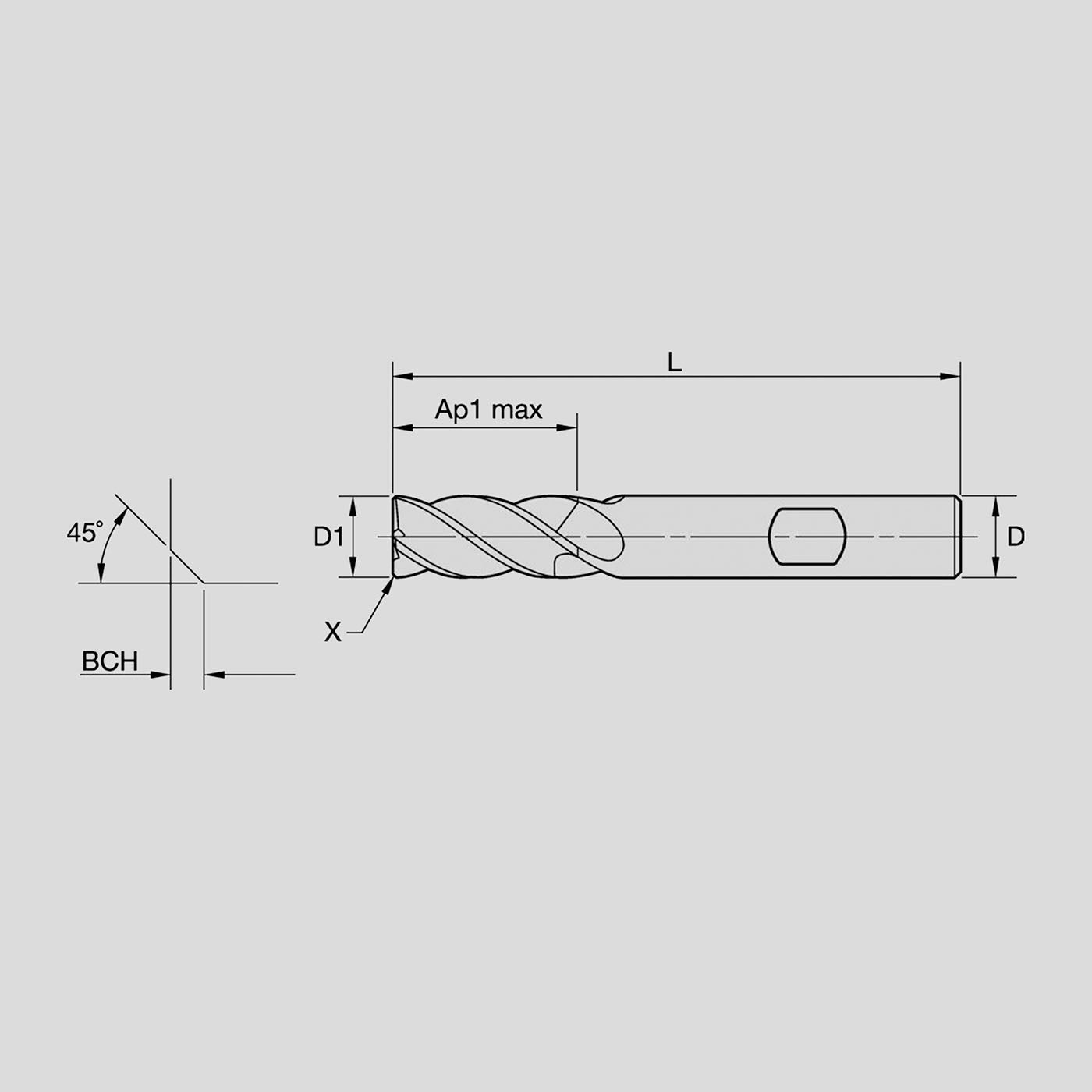 Picture of endmill schematics with data points highlighted.